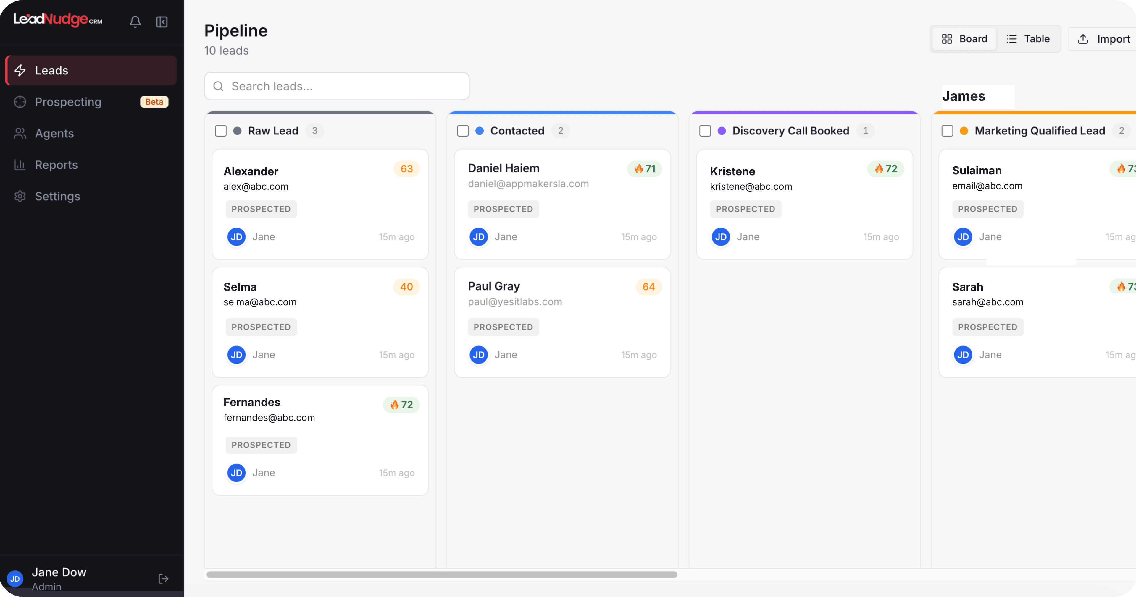 LeadNudge Pipeline Board