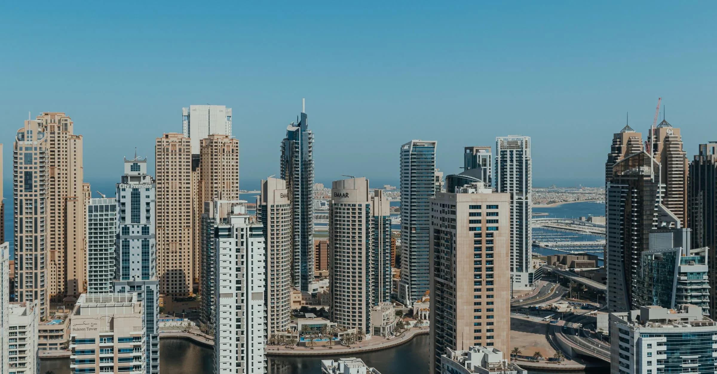 Dubai business district skyline for a comparison of CRM software in Dubai