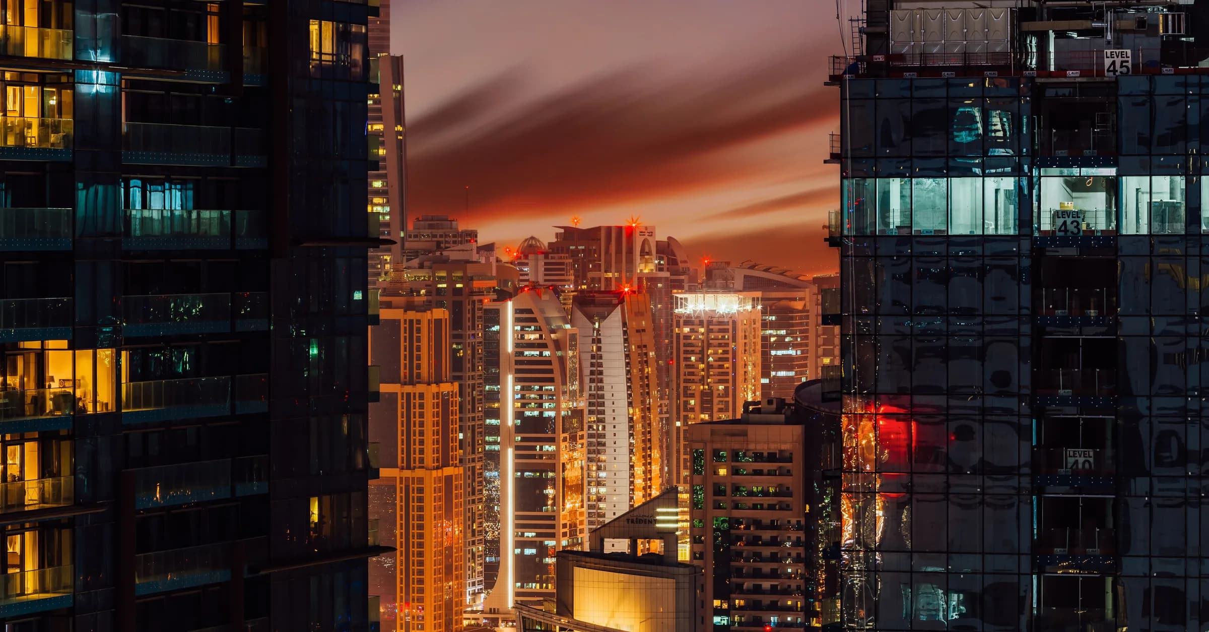 Dubai skyline lit at night