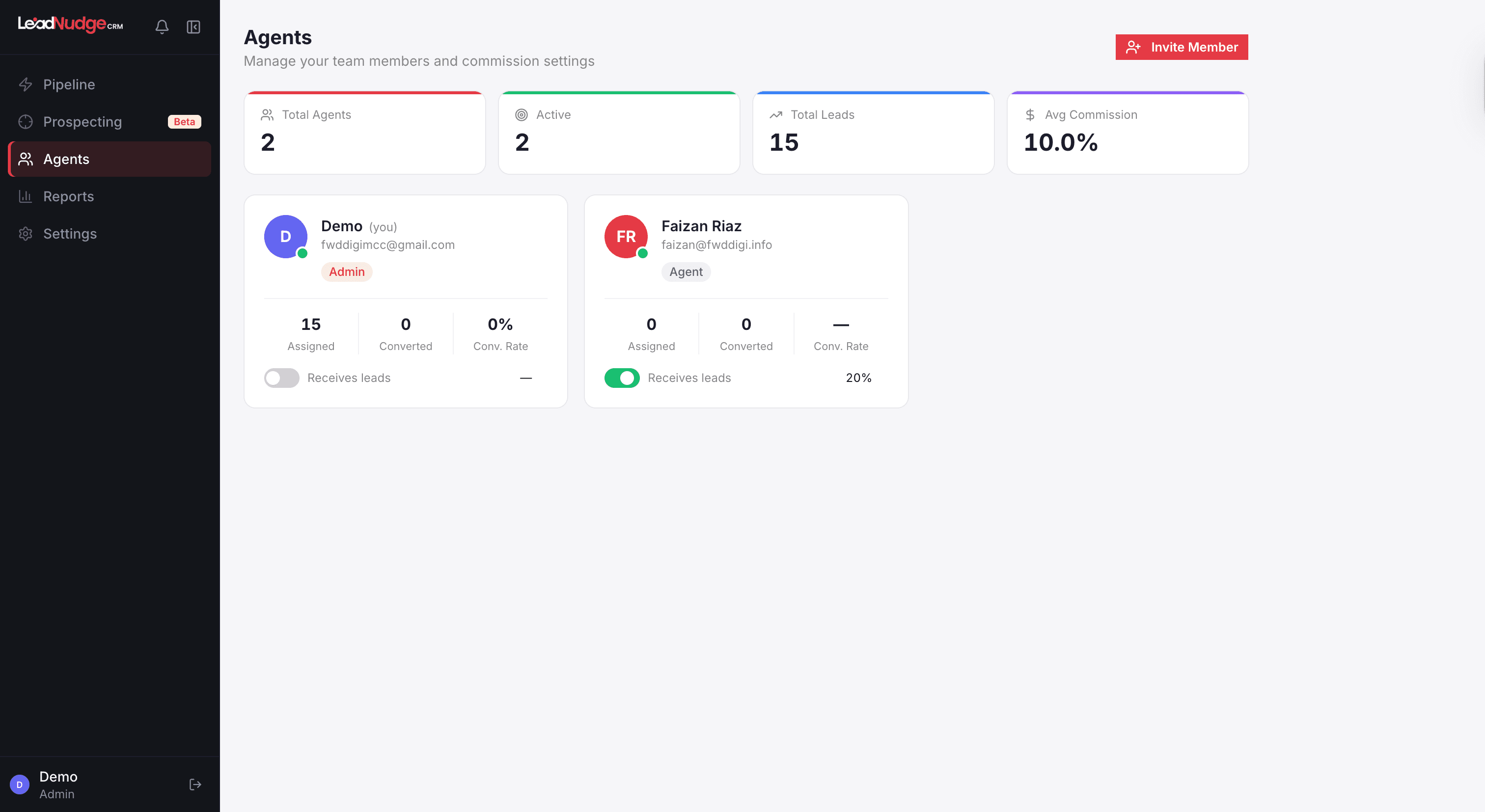 Agents & Team Management screenshot