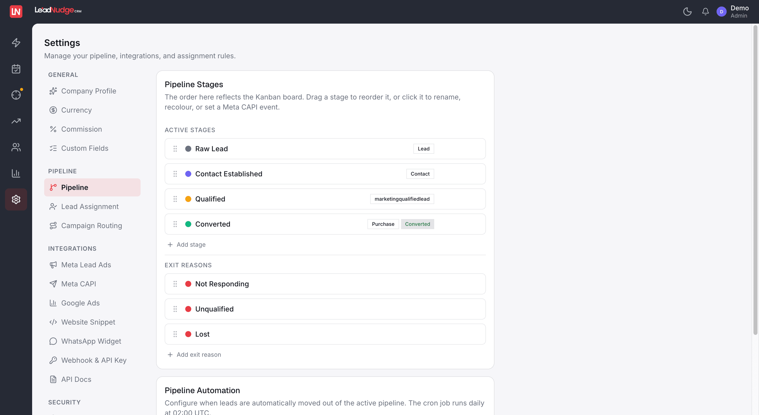 Settings Overview screenshot