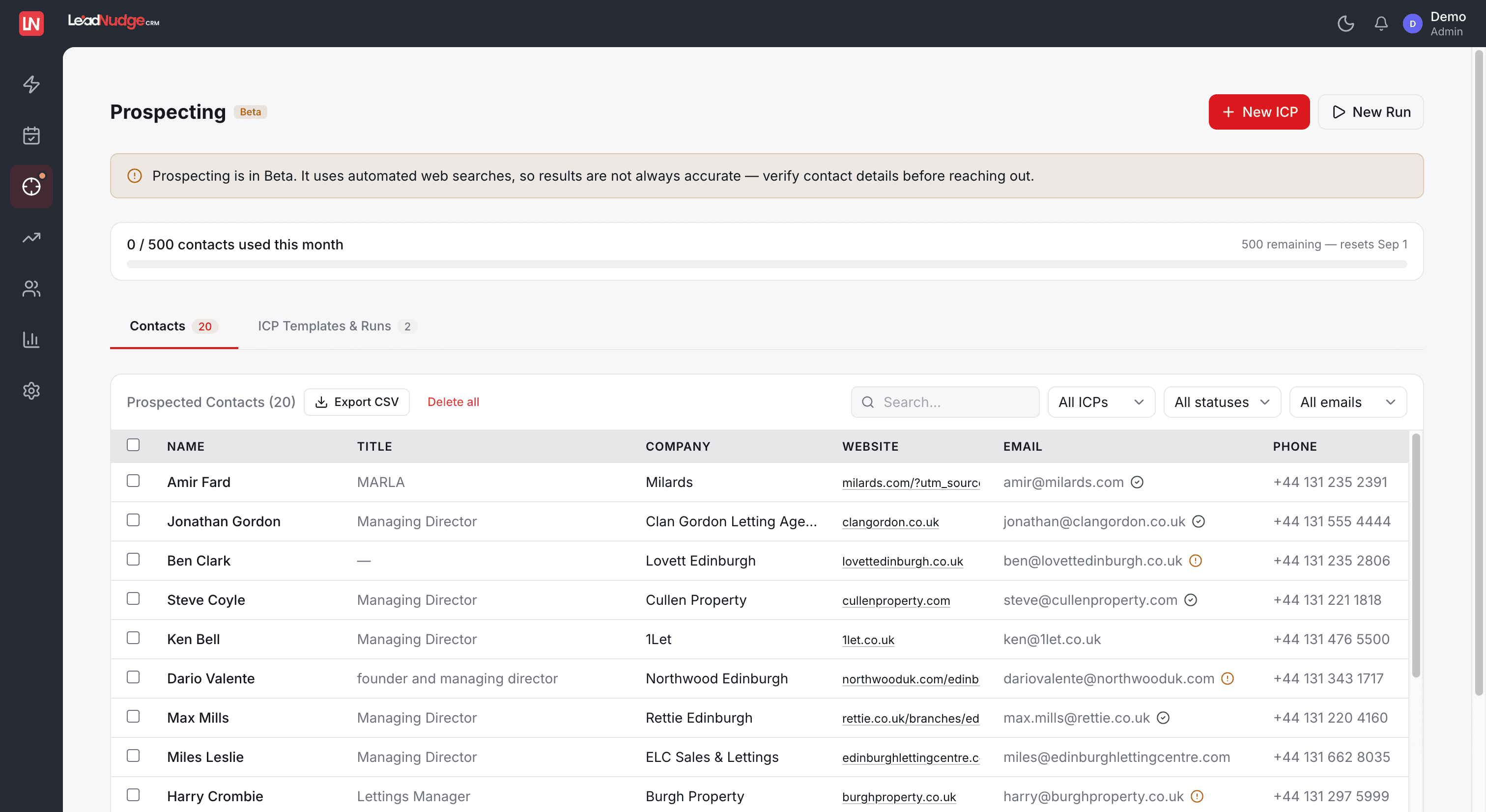 Prospecting screenshot